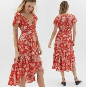 NEW Urban Outfitters UO Daphne Floral Wrap Midi High-Low Dress